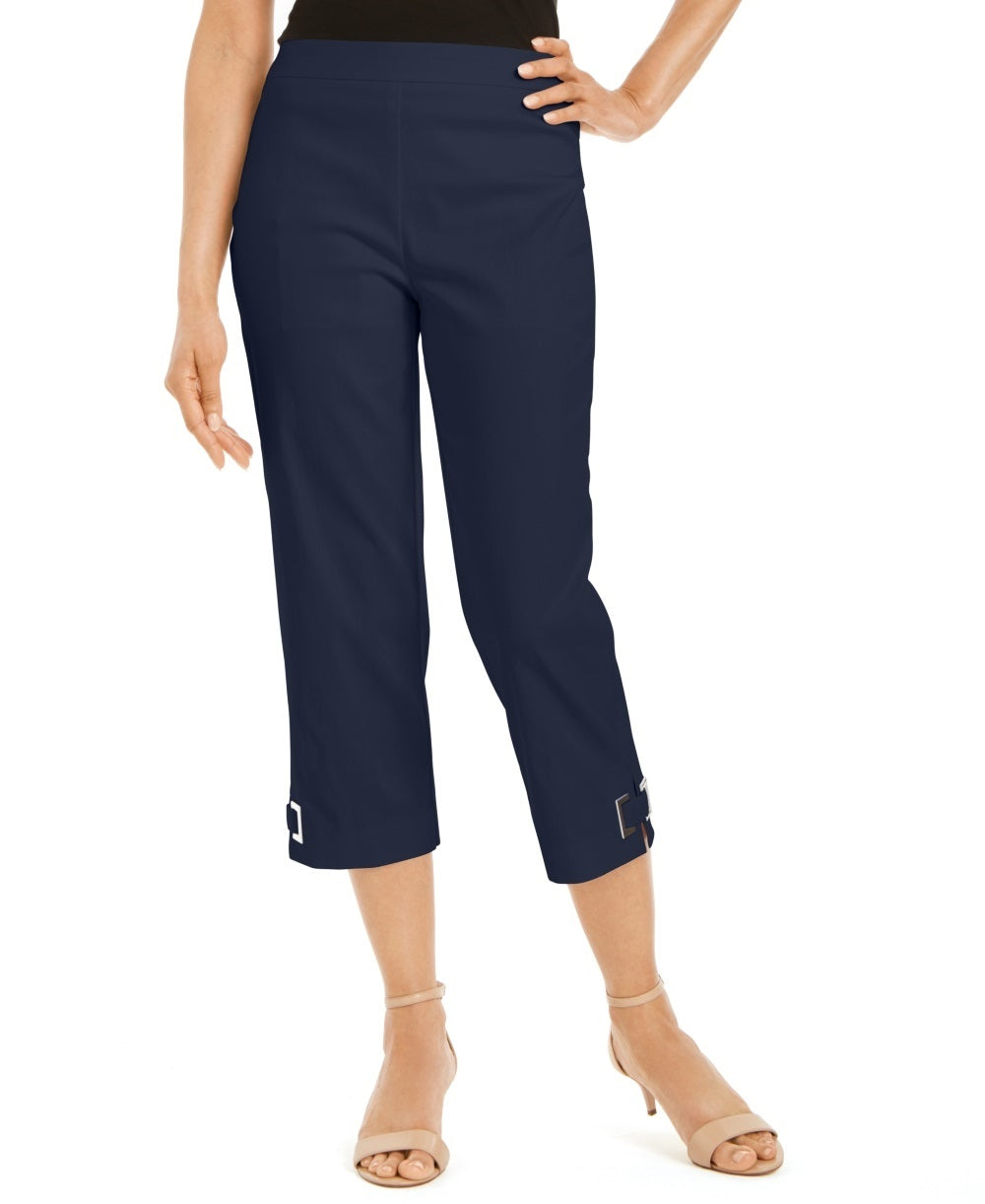 JM Collection Women's Grommet-TrimCapri Pants  Blue Size Small