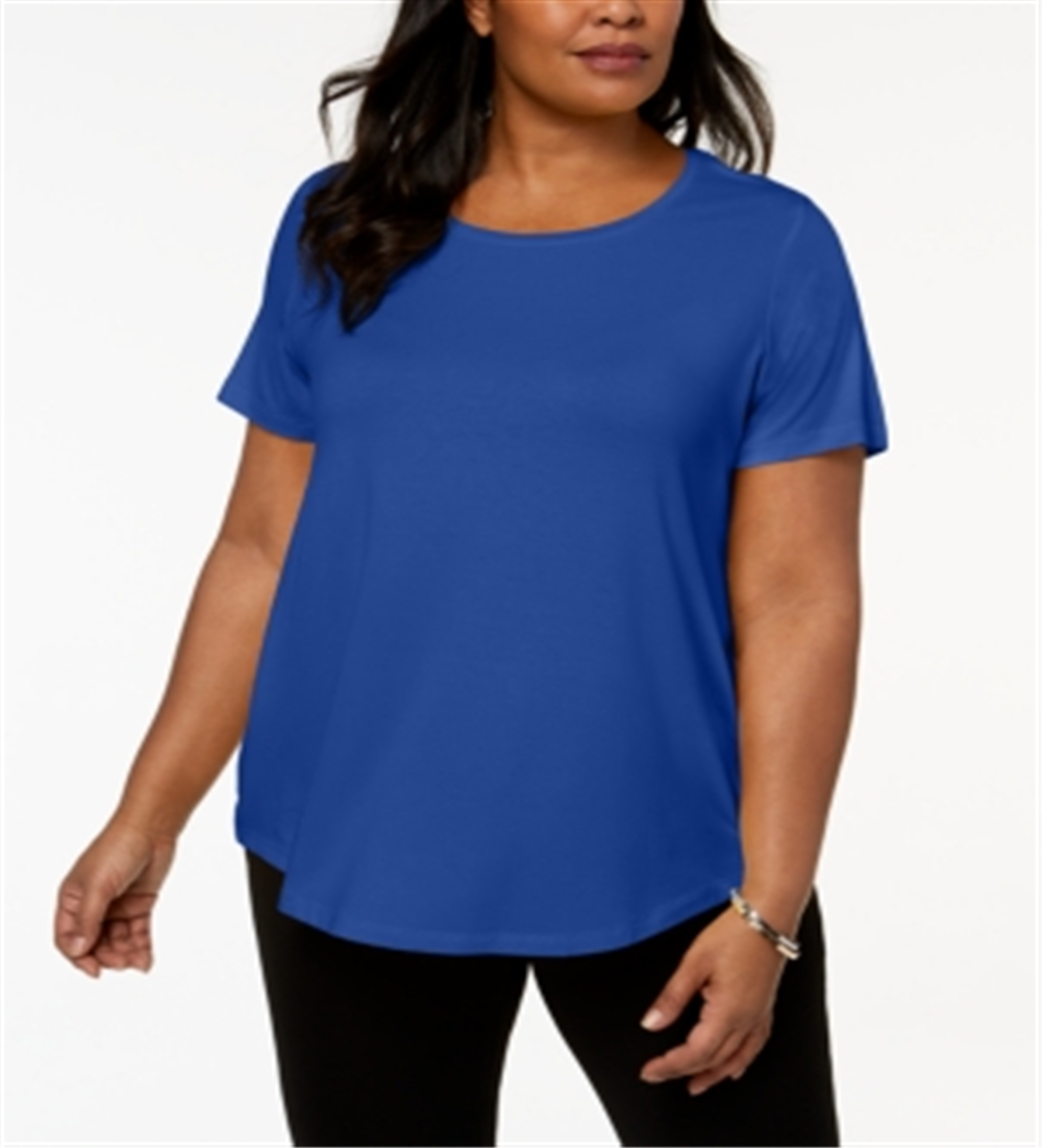JM Collection Women's Plus Short Sleeve Top Blue Size 0X