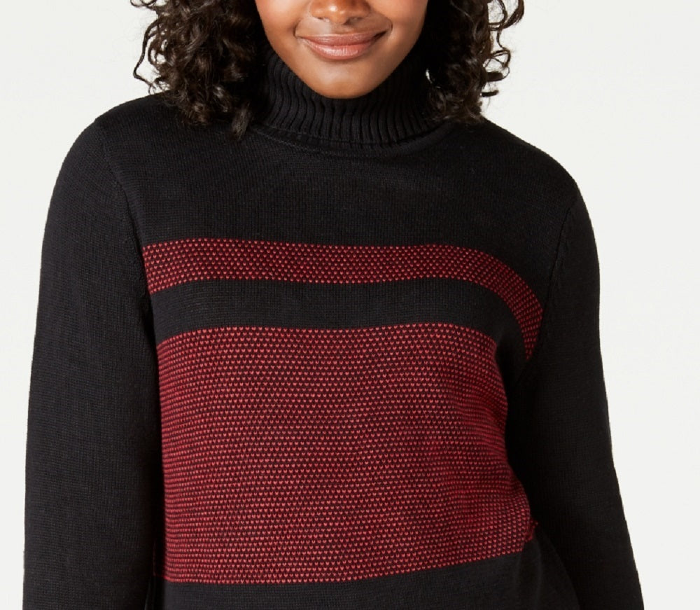 Karen Scott Women's Petite Colorblocked Cotton Turtleneck Sweater Black Size Petite Medium