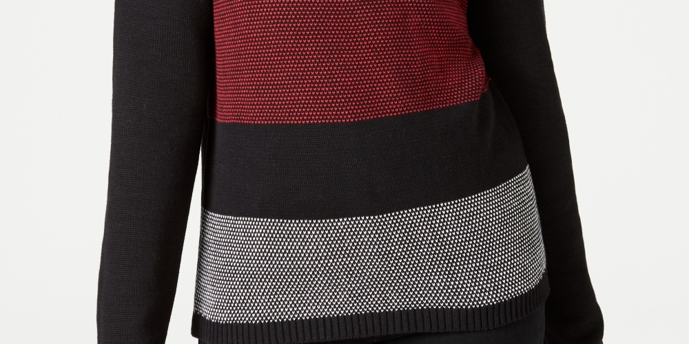 Karen Scott Women's Petite Colorblocked Cotton Turtleneck Sweater Black Size Petite Medium