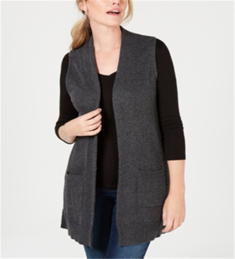 Karen Scott Women's Open Front Vest Charcoal Size Petite S/M