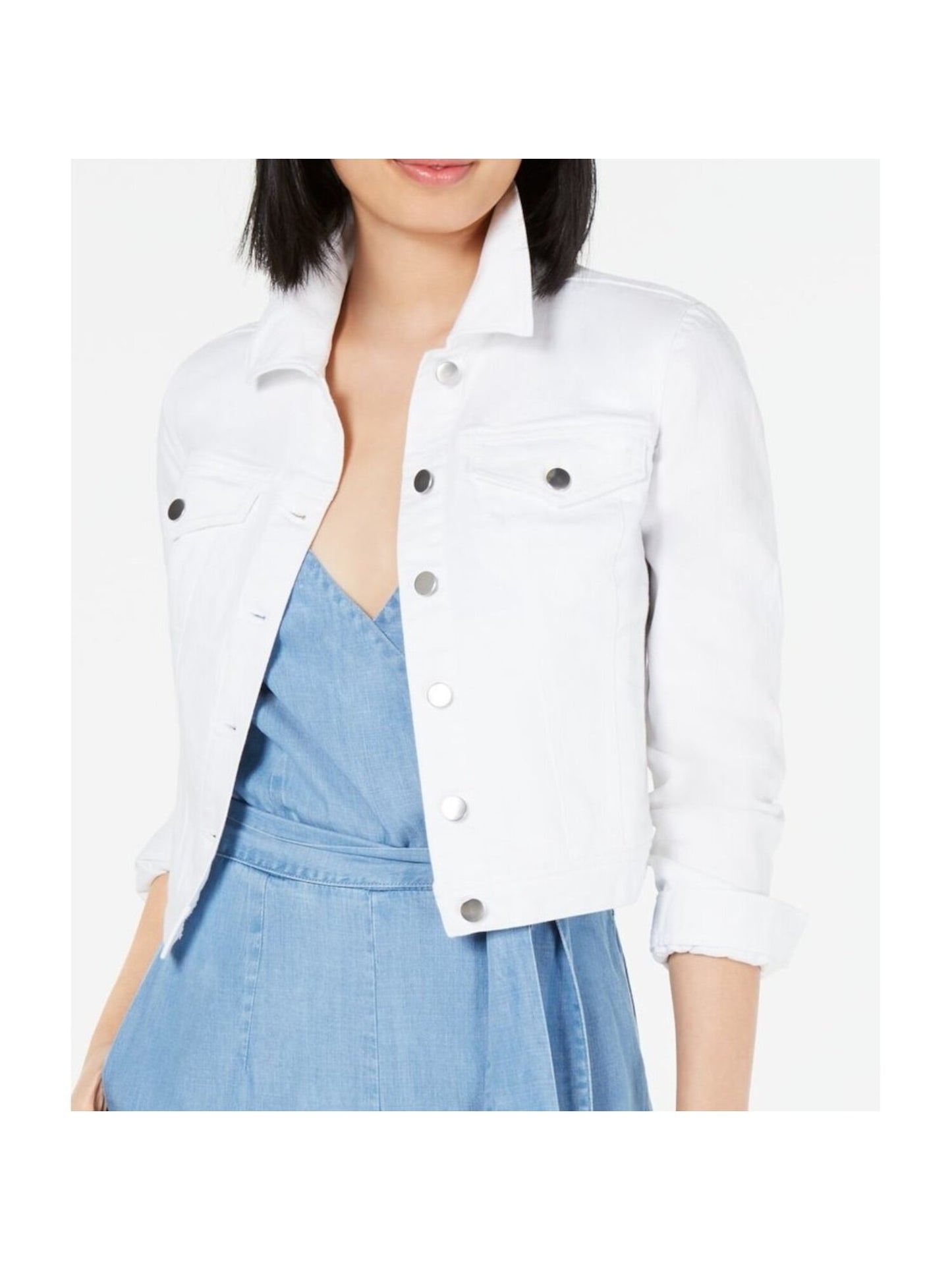 Maison Jules Women's Puff Sleeve Jean Jacket White Size X-Large