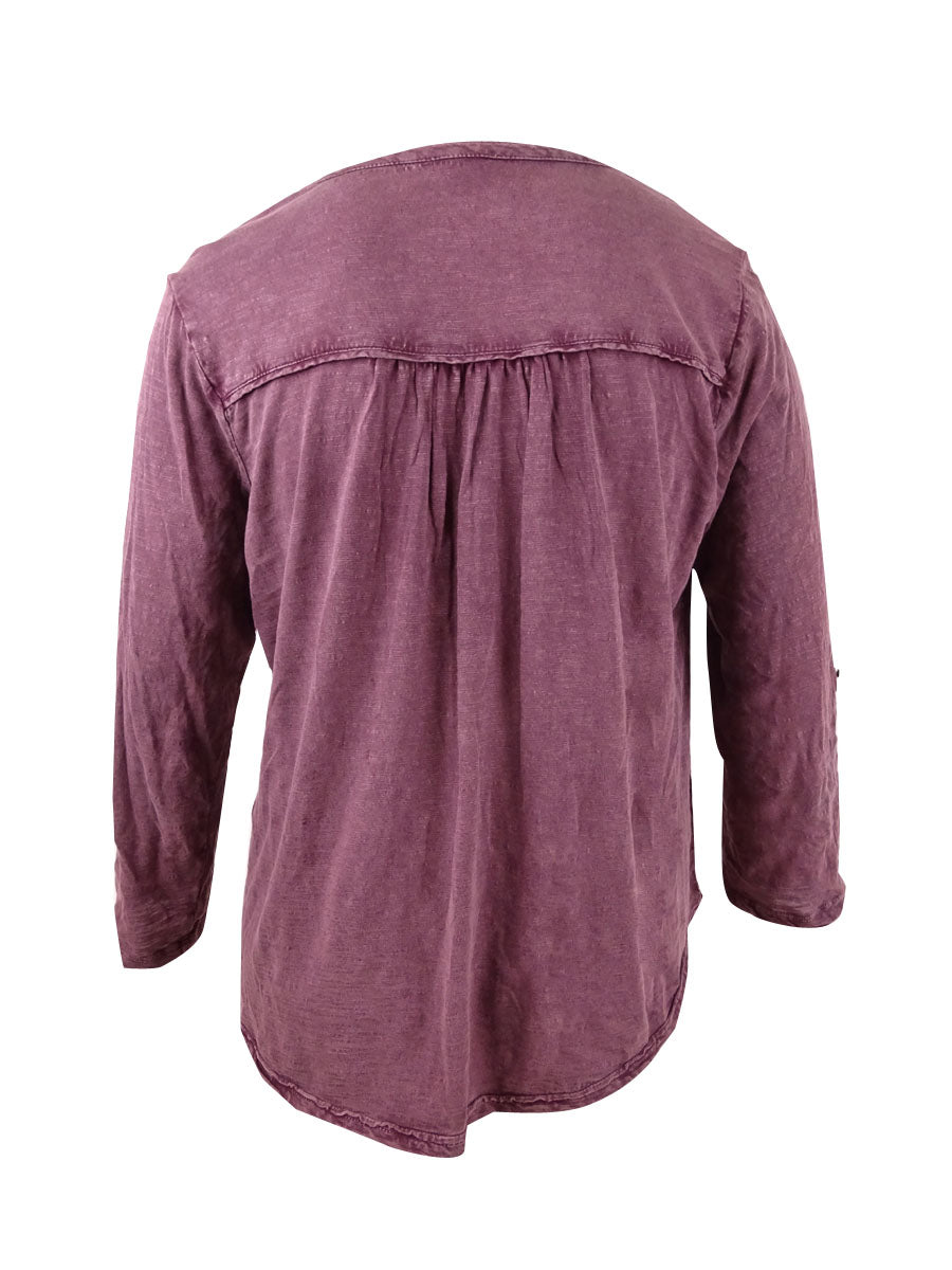 Style & Co Women's Cotton Embroidered Top Purple Size Petite M