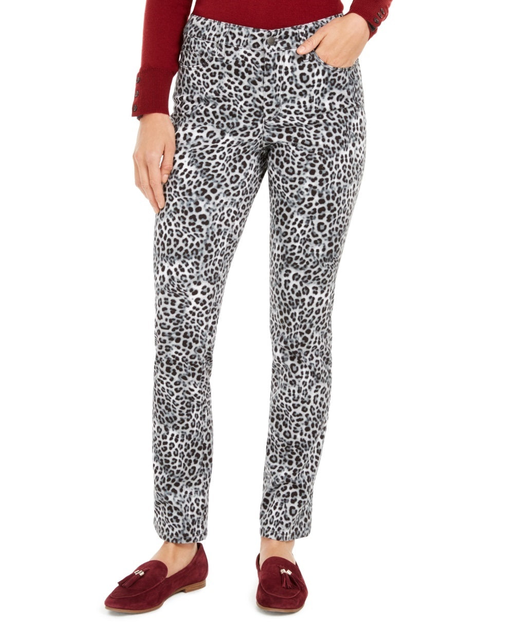 Charter Club Women's Animal- Print Lexington Straight Leg Jeans White Size 16