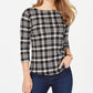 Charter Club Women's Pima Cotton Button Shoulder Print Top Black Size Petite