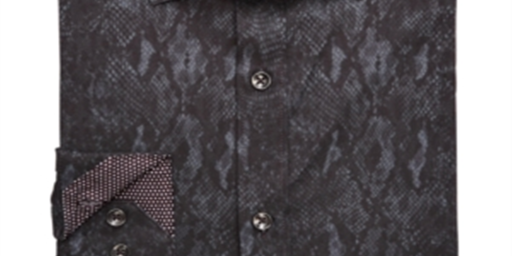 Tallia Men's Printed Collared Classic Fit Stretch Dress Shirt Black Size 14.5X32X33