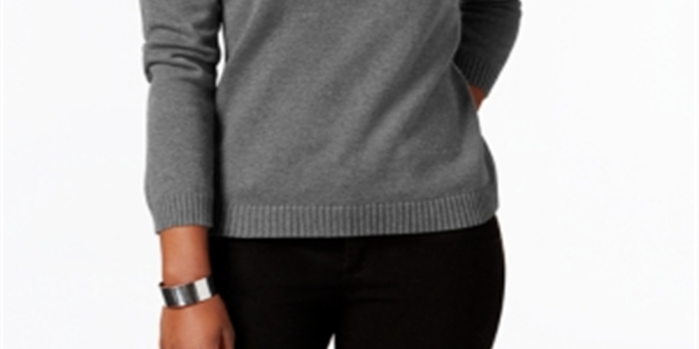 Karen Scott Women's Cotton Toggle Henley Sweater Gray Size Petite X-Large