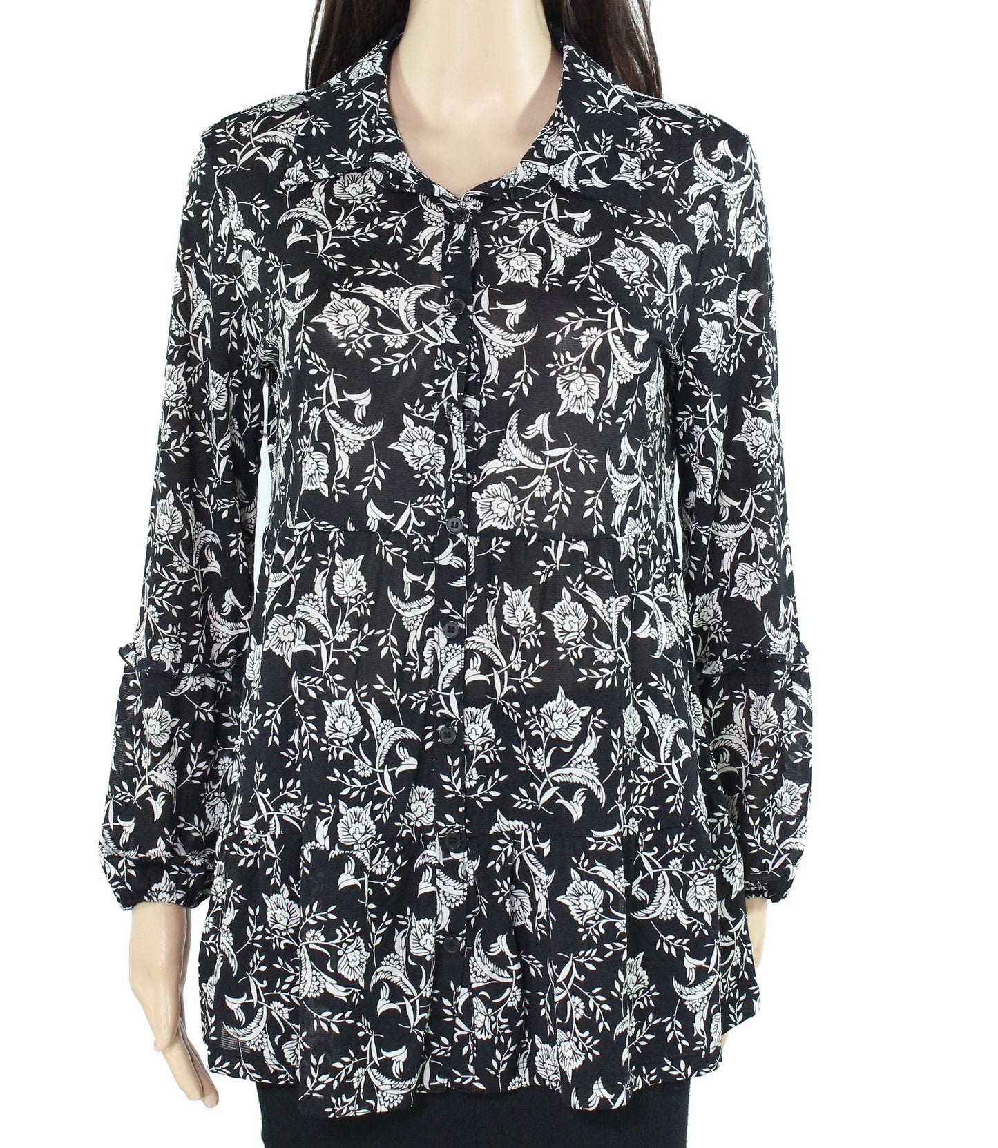 Style & Co Women's Blouse Button Front Black Size Petite Medium