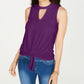 Thalia Sodi Women's Tie Hem Keyhole Sleeveless Top Purple Size Small