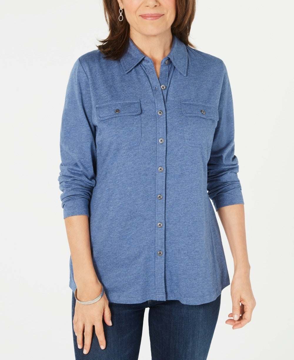 Karen Scott Women's Button Front Top Blue Size Small