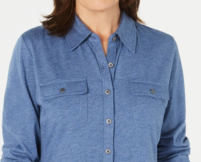 Karen Scott Women's Button Front Top Blue Size Small