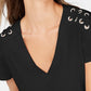 INC International Concepts Women's Solid Short Sleeve V Neck Top Size Black Size Petite Small