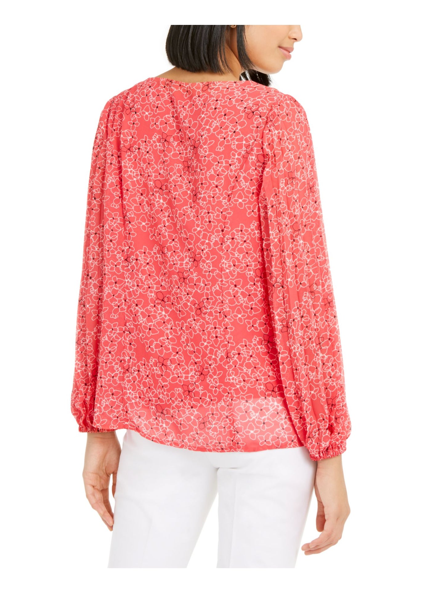 Alfani Women's Floral Print Pleat Sleeve Top Pink Size Petite XL