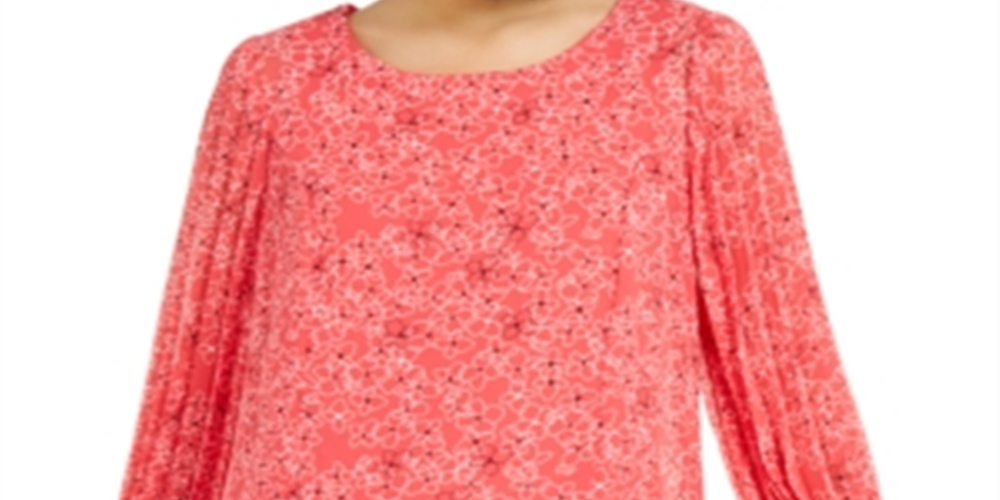 Alfani Women's Floral Print Pleat Sleeve Top Pink Size Petite XL