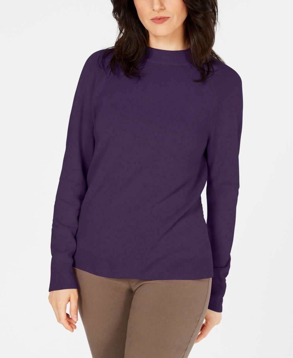 Karen Scott Women's Zip Back Mock Neck Sweater Purple Size Medium