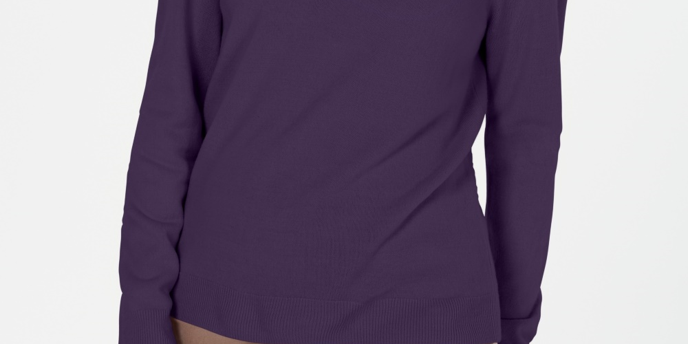 Karen Scott Women's Zip Back Mock Neck Sweater Purple Size Medium