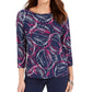 JM Collection Women's 3/4 Sleeve Jacquard T-Shirt Blue Size XX-Large