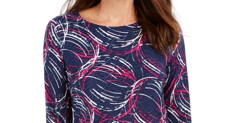JM Collection Women's 3/4 Sleeve Jacquard T-Shirt Blue Size XX-Large