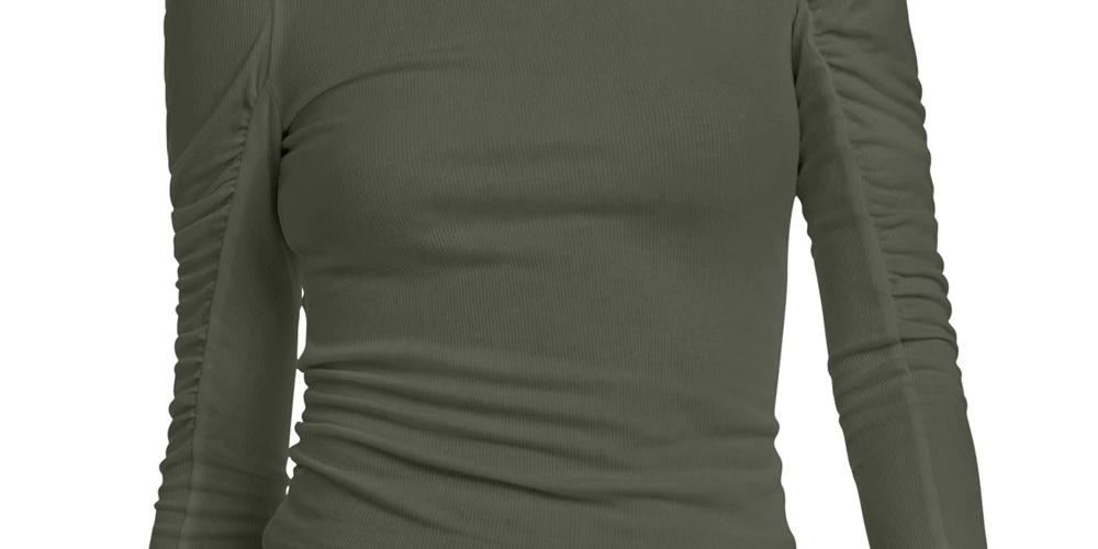 बार III वीमेन रश्ड पफ्ड शोल्डर 3/4 स्लीव टी-शर्ट ग्रीन साइज़ एक्स्ट्रा लार्ज