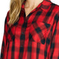 Sanctuary Women's Plaid Long Sleeve Collared Button Up Top Red Size Large
