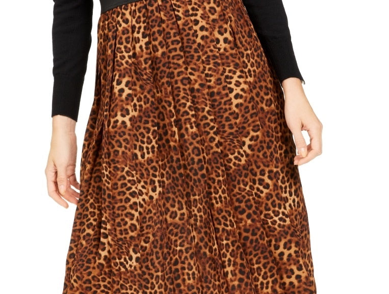 Charter Club Women's Animal Print Pleated Skirt Beige Size X-Large