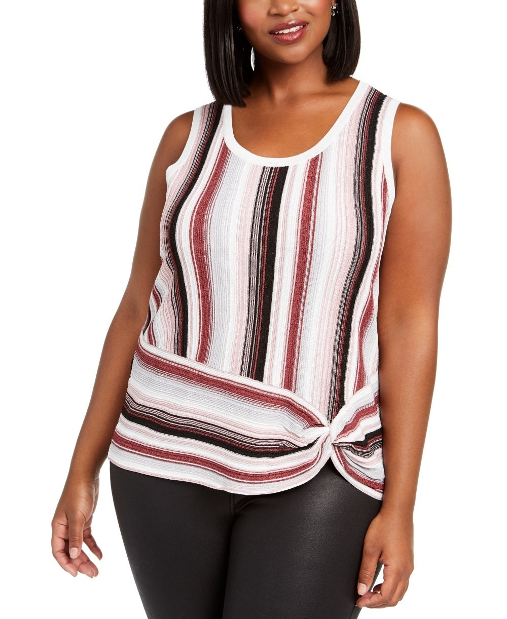 INC International Concepts Women's Plus Striped Side Twist Sweater Pink Size -0X