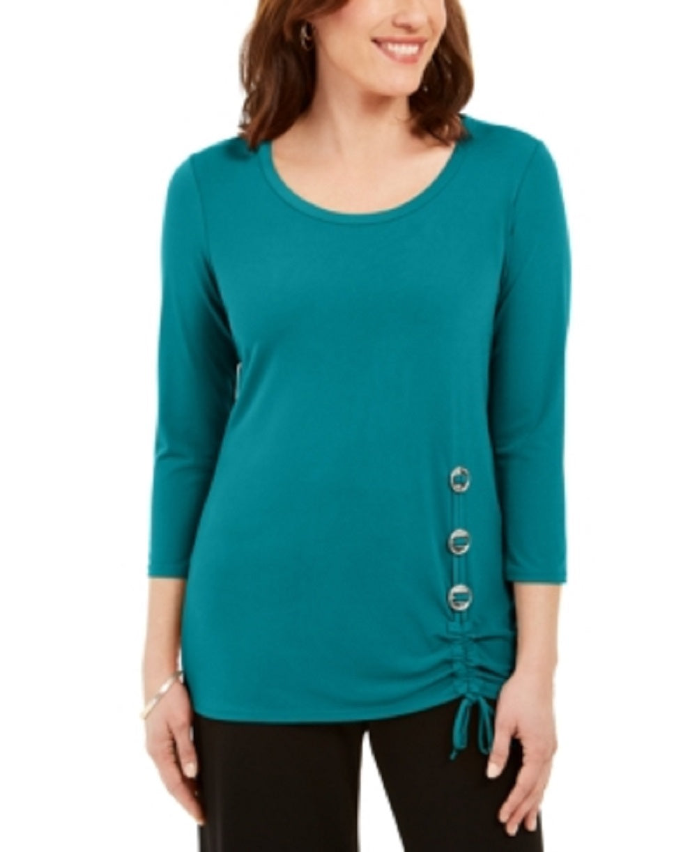 JM Collection Women's Hardware Trim Tunic Blue Size Small