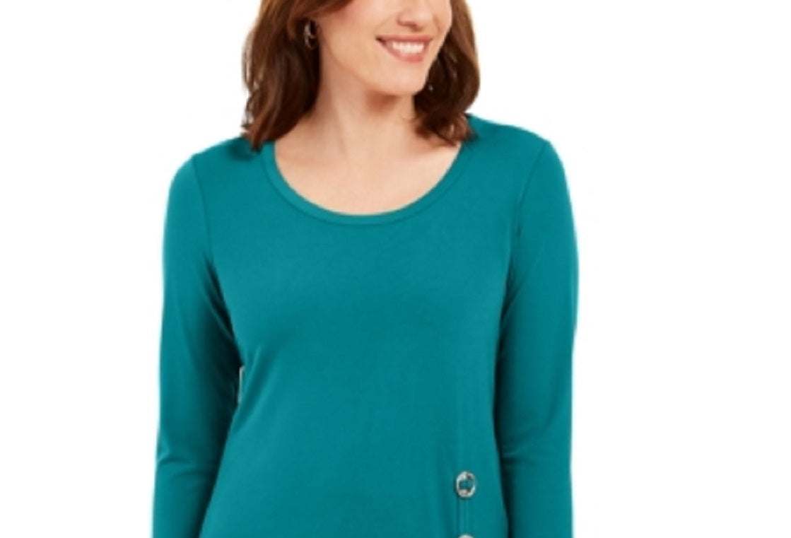 JM Collection Women's Hardware Trim Tunic Blue Size Small
