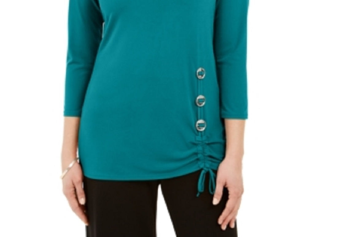 JM Collection Women's Hardware Trim Tunic Blue Size Small