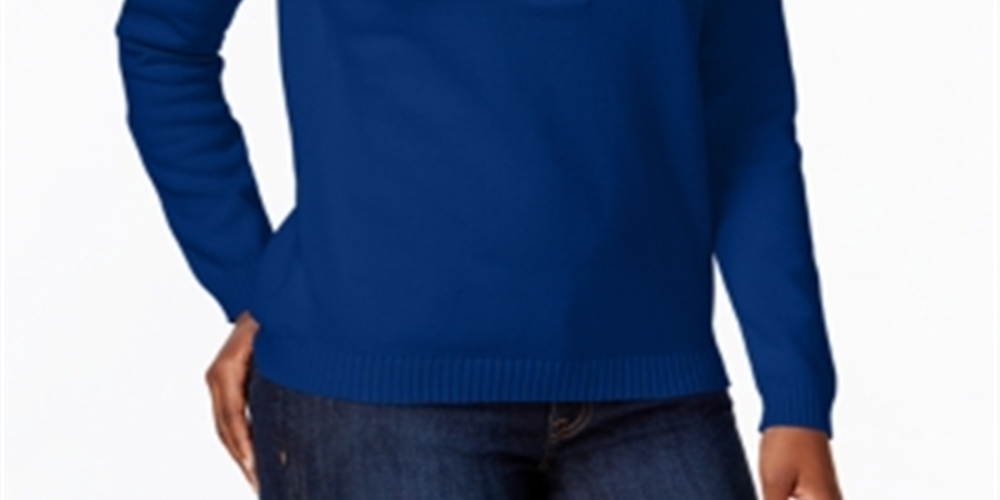 Karen Scott Women's Cotton Toggle Henley Sweater Blue Size Petite L