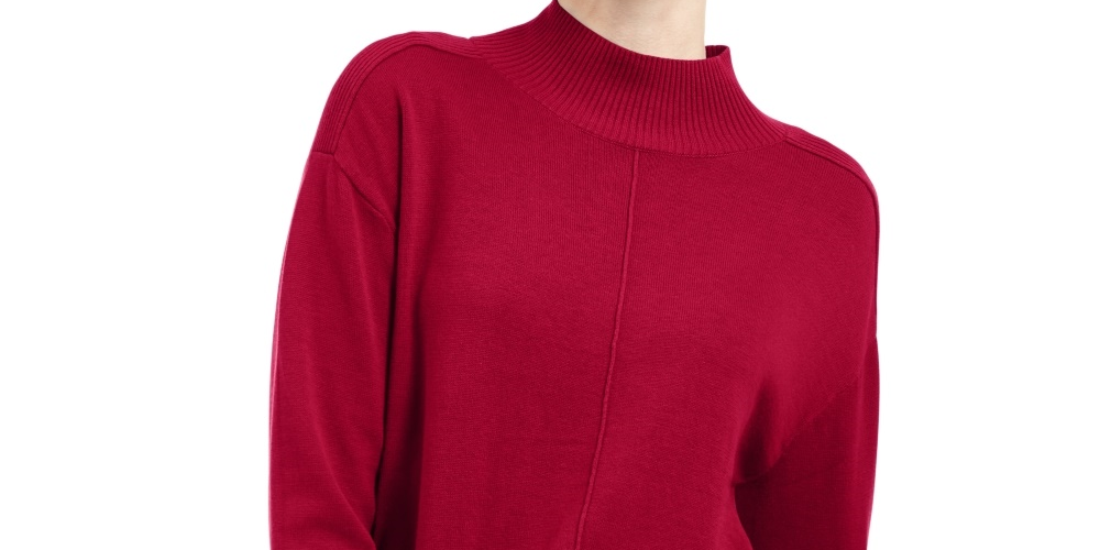 Karen Scott Women's Seam Detail Cotton Mock Neck Sweater Red Size XX-Large
