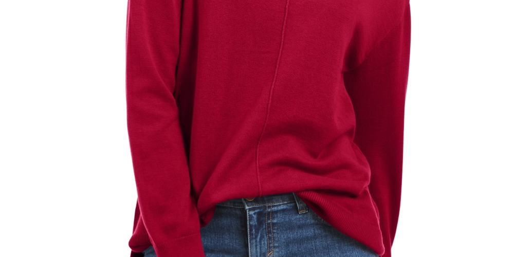Karen Scott Women's Seam Detail Cotton Mock Neck Sweater Red Size XX-Large
