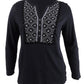 Style & Co Women's Printed Roll Tab Sleeve Top Black Size Petite P