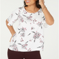 Alfani Women's Printed Ruffle Trim Top White Size Petite L