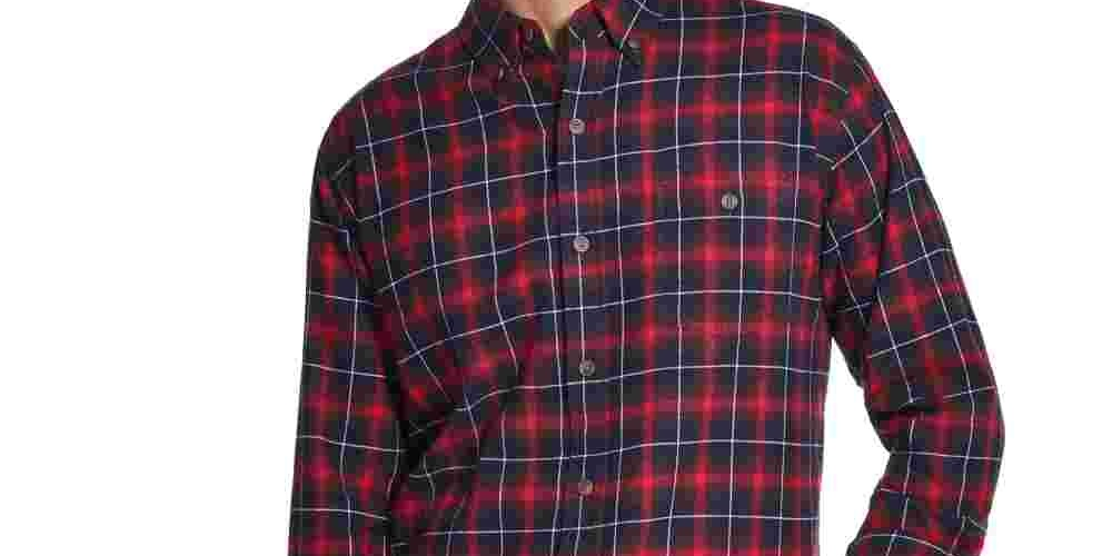 Weatherproof Vintage Men's Windowpane Plaid Collared Classic Fit Cotton Dress Shirt Blue Size XX-Large