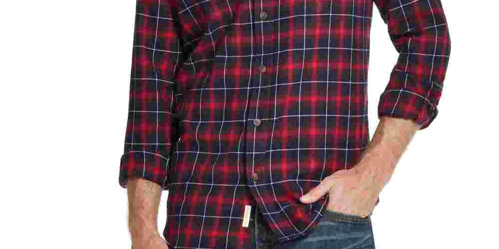 Weatherproof Vintage Men's Windowpane Plaid Collared Classic Fit Cotton Dress Shirt Blue Size XX-Large