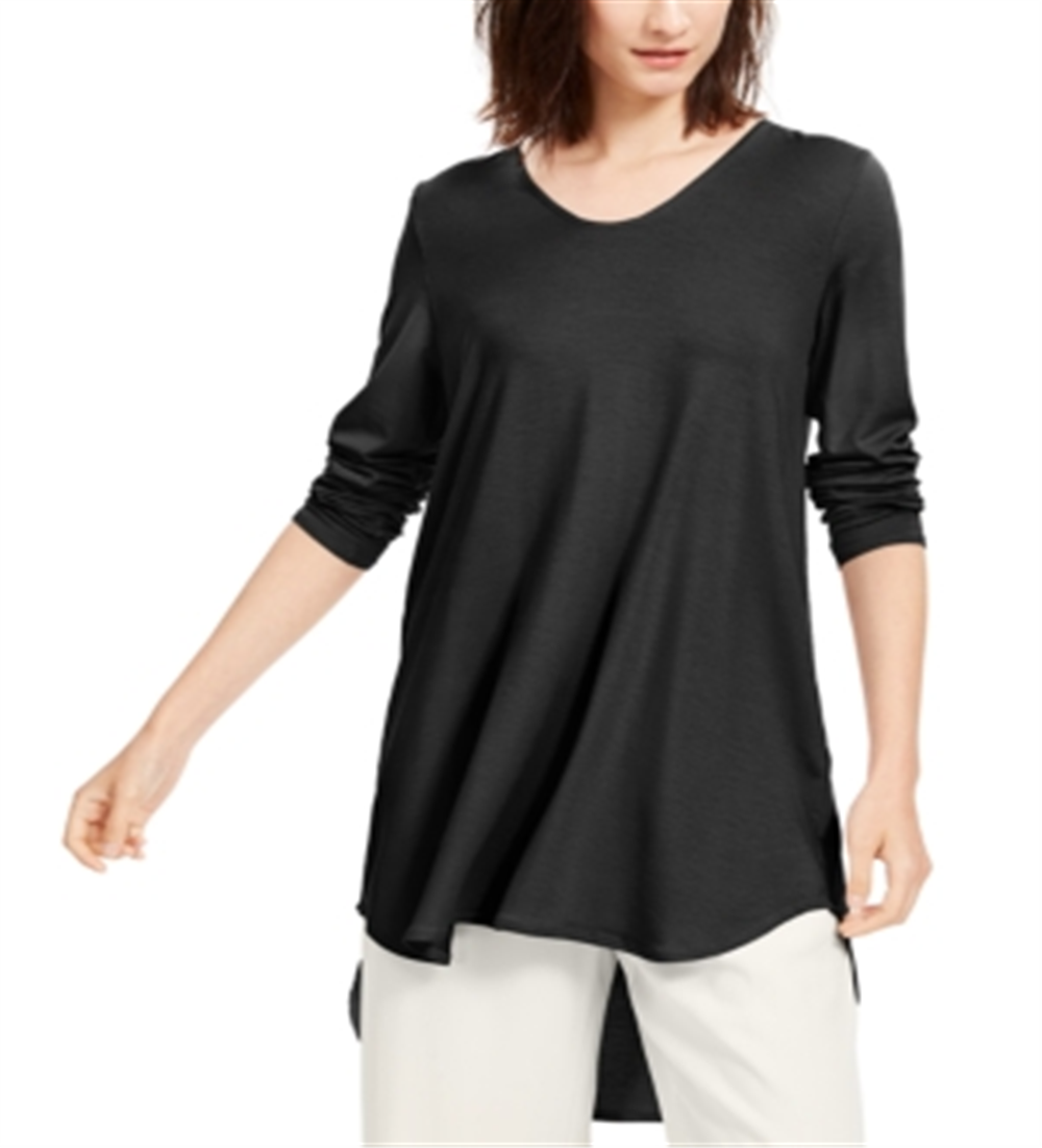 Eileen Fisher Women's Long Sleeve Jewel Neck Tunic Top Maroon Size XS