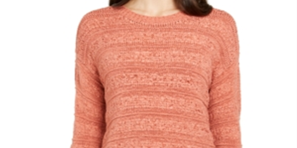 Style & Co Women's Tape Yarn Pullover Sweater Orange Size Petite Large