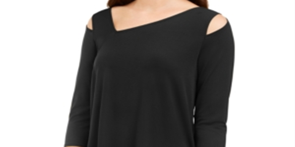 Alfani Women's Asymmetrical Cut Out Top Black Size Petite L
