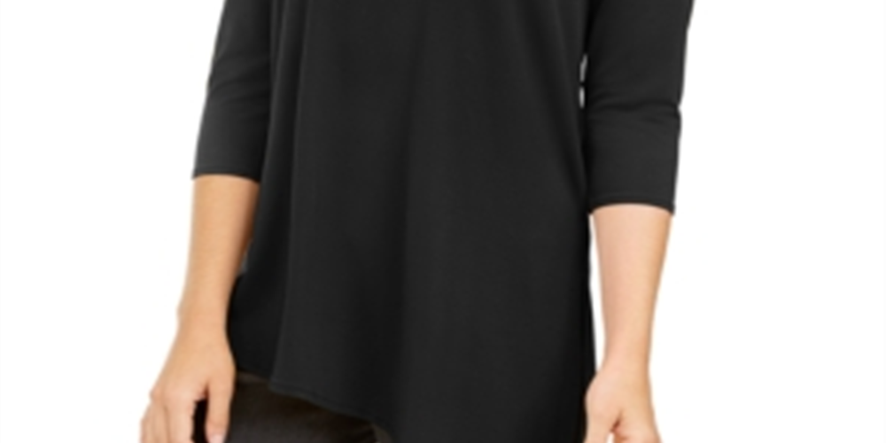Alfani Women's Asymmetrical Cut Out Top Black Size Petite L