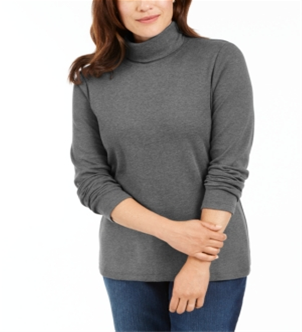 Karen Scott Women's Cotton Turtleneck Top Gray Size Petite S