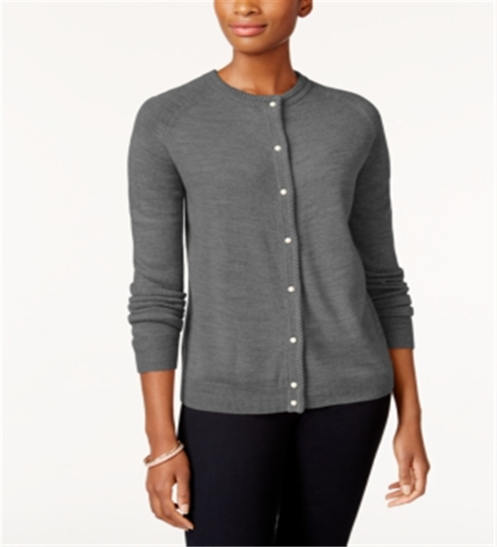 Karen Scott Women's Luxsoft Button Cardigan Gray Size Petite L