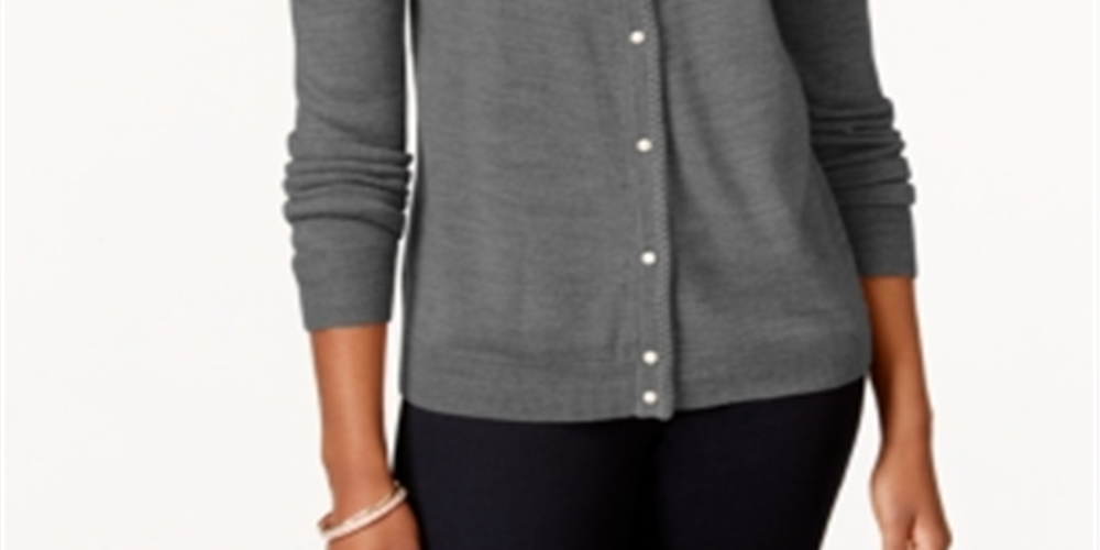 Karen Scott Women's Luxsoft Button Cardigan Gray Size Petite L
