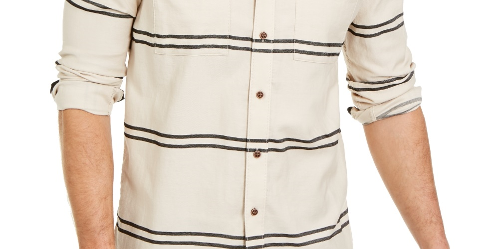 Sun + Stone Men's Ivan Stripe Shirt Beige Size XX-Large