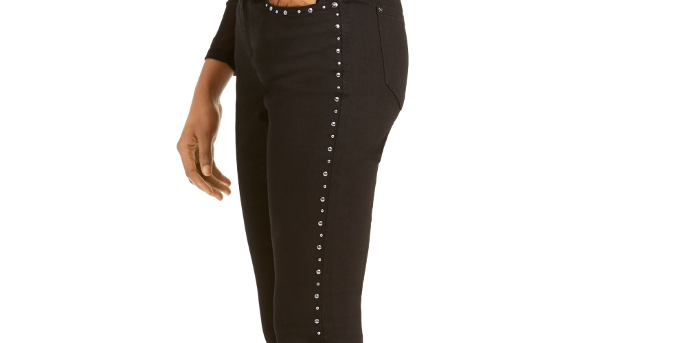 INC International Concepts Women's Studded Frayed Hem Skinny Jeans Black Size 0