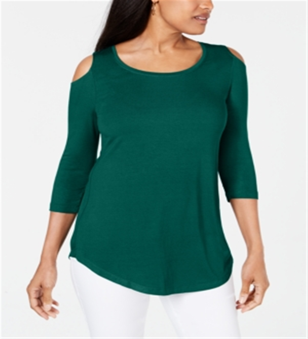 JM Collection Women's Cold Shoulder Top Green Size Petite L