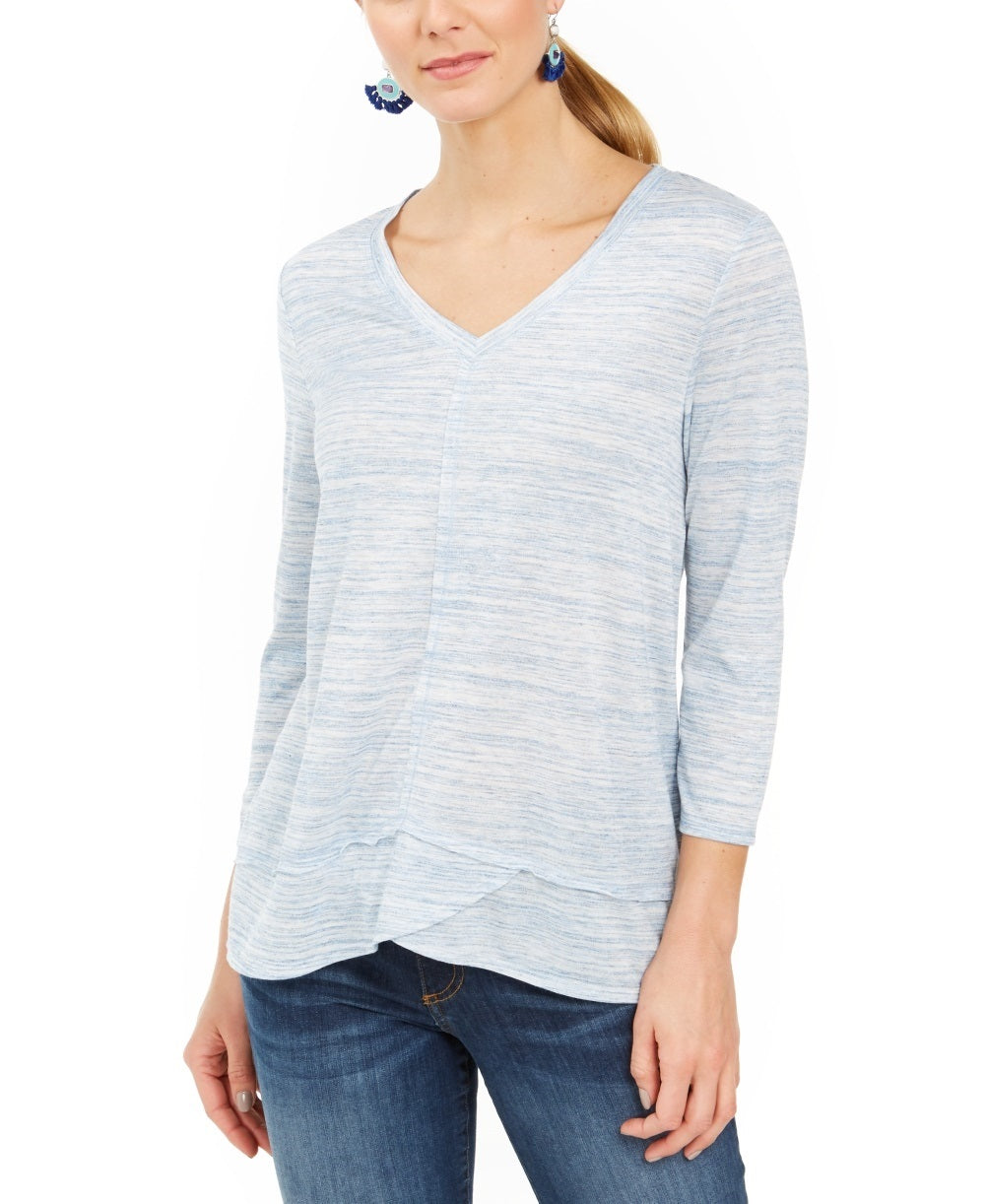 Style & Co Women's V Neck Top Blue Size X-Small