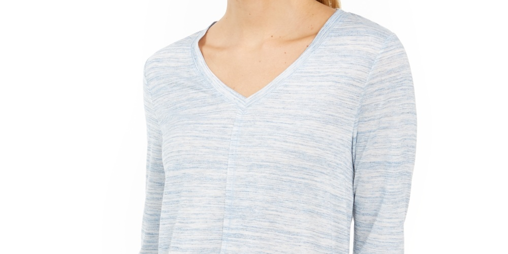 Style & Co Women's V Neck Top Blue Size X-Small