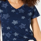 Style & Co Women's Printed V Neck T-Shirt Blue Size -Petite L