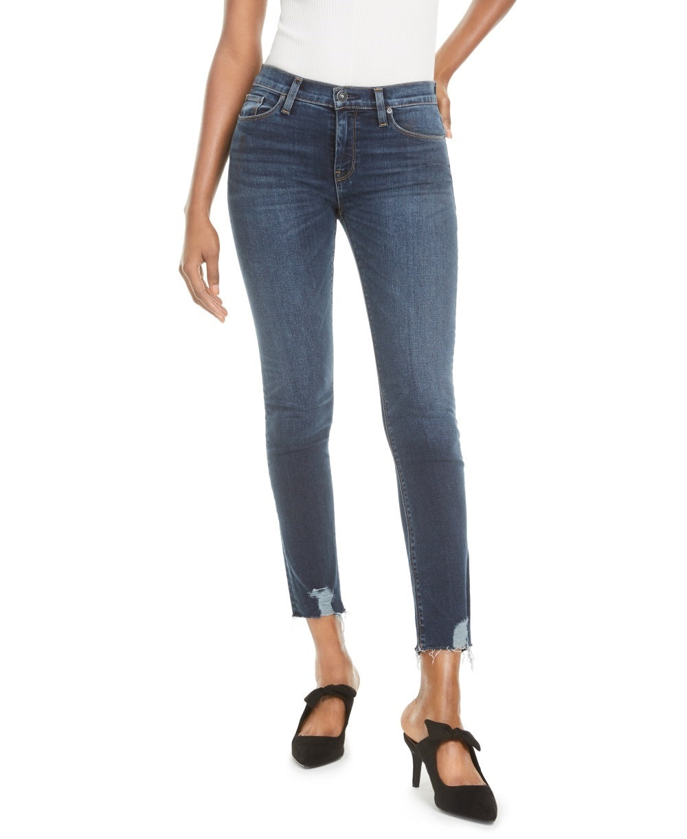 Hudson Women's Jeans Nico High Waist Chewed Hem Ankle Skinny Jeans Blue Size 28